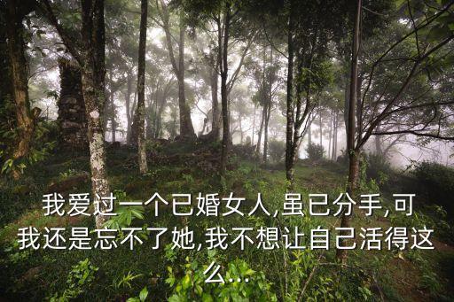  我愛過一個已婚女人,雖已分手,可我還是忘不了她,我不想讓自己活得這么...