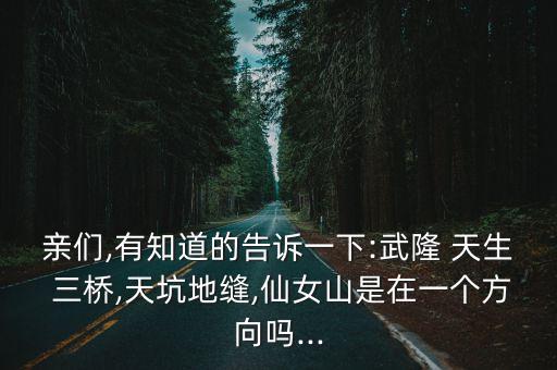 親們,有知道的告訴一下:武隆 天生 三橋,天坑地縫,仙女山是在一個方向嗎...