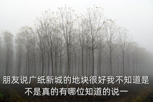 朋友說廣紙新城的地塊很好我不知道是不是真的有哪位知道的說一