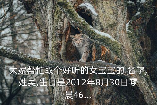 大家幫忙取個好聽的女寶寶的 名字,姓吳,生日是2012年8月30日零晨46...