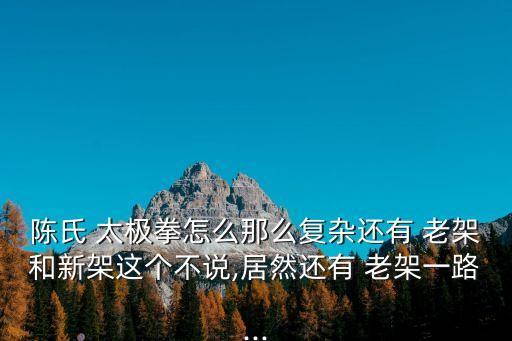 陳氏 太極拳怎么那么復(fù)雜還有 老架和新架這個(gè)不說,居然還有 老架一路...
