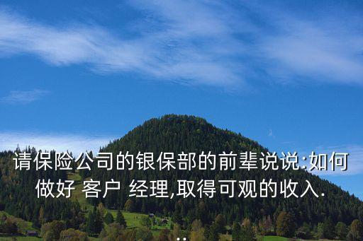 請保險公司的銀保部的前輩說說:如何做好 客戶 經理,取得可觀的收入...