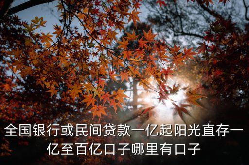 深圳銀行業戰疫，全國銀行或民間貸款一億起陽光直存一億至百億口子哪里有口子
