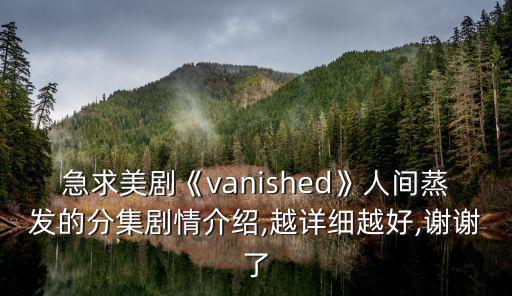 急求美劇《vanished》人間蒸發的分集劇情介紹,越詳細越好,謝謝了