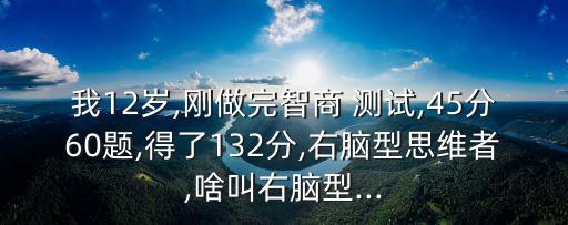 我12歲,剛做完智商 測試,45分60題,得了132分,右腦型思維者,啥叫右腦型...