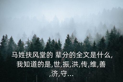  馬姓扶風堂的 輩分的全文是什么,我知道的是,世,振,洪,傳,維,善,濟,守...