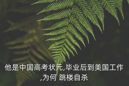 他是中國高考狀元,畢業后到美國工作,為何 跳樓自殺