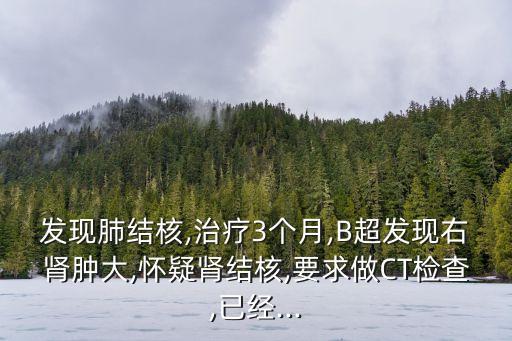 發現肺結核,治療3個月,B超發現右腎腫大,懷疑腎結核,要求做CT檢查,已經...