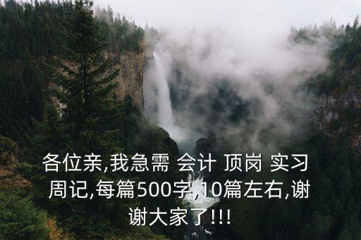 各位親,我急需 會計 頂崗 實習 周記,每篇500字,10篇左右,謝謝大家了!!!