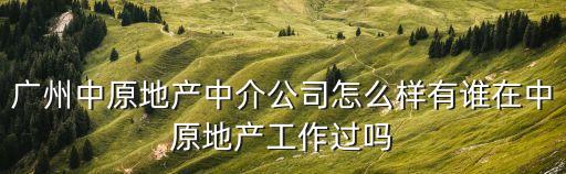 廣州中原地產中介公司怎么樣有誰在中原地產工作過嗎