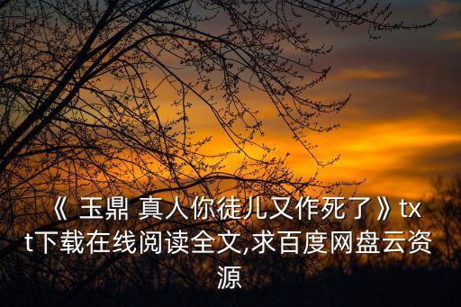 《 玉鼎 真人你徒兒又作死了》txt下載在線閱讀全文,求百度網盤云資源