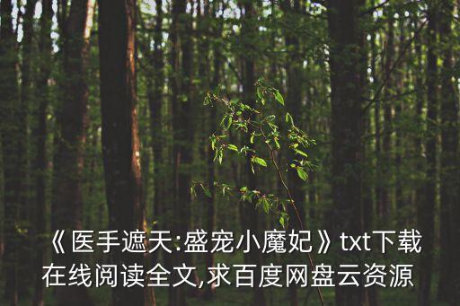 《醫手遮天:盛寵小魔妃》txt下載在線閱讀全文,求百度網盤云資源