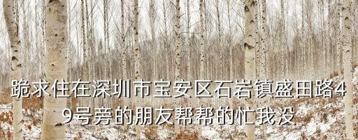 跪求住在深圳市寶安區石巖鎮盛田路49號旁的朋友幫幫的忙我沒