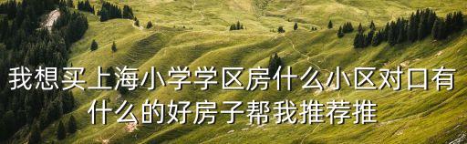 上海市區(qū)買學(xué)區(qū)房，上海有哪些比較好的學(xué)區(qū)房推薦