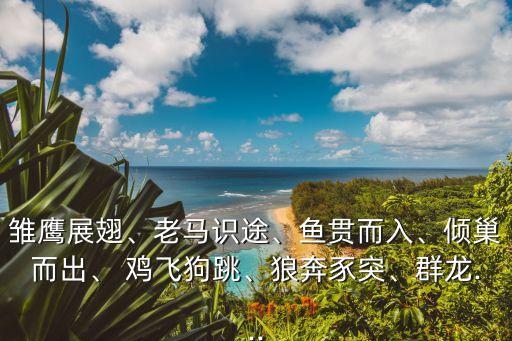 雛鷹展翅、老馬識途、魚貫而入、傾巢而出、 雞飛狗跳、狼奔豕突、群龍...