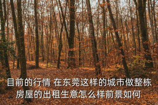 目前的行情 在東莞這樣的城市做整棟房屋的出租生意怎么樣前景如何