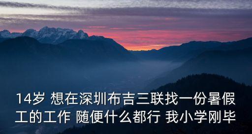 14歲 想在深圳布吉三聯找一份暑假工的工作 隨便什么都行 我小學剛畢