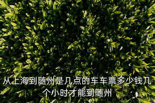 從上海到隨州是幾點的車車票多少錢幾個小時才能到隨州