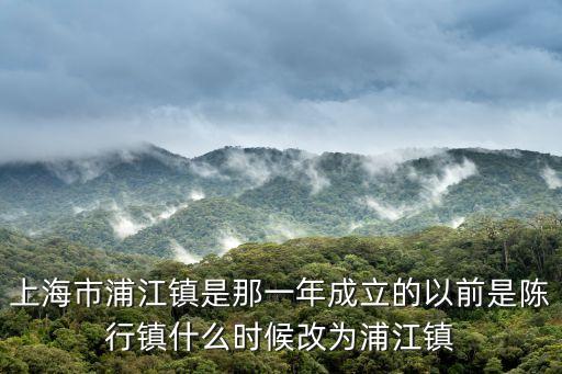 上海市浦江鎮是那一年成立的以前是陳行鎮什么時候改為浦江鎮