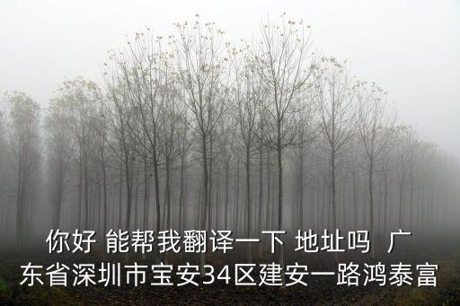 你好 能幫我翻譯一下 地址嗎  廣東省深圳市寶安34區建安一路鴻泰富