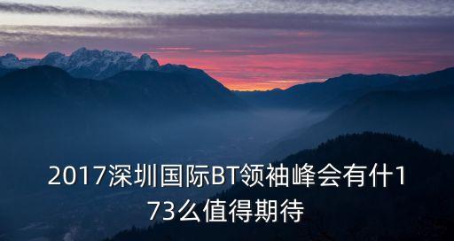 2017深圳國際BT領袖峰會有什173么值得期待