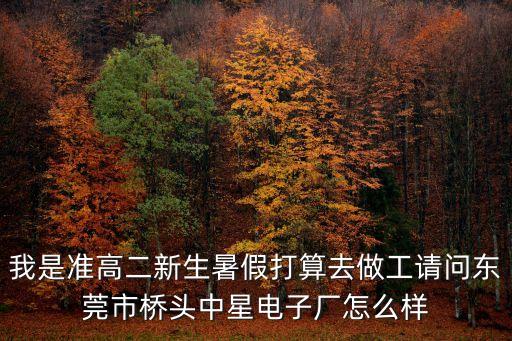 東莞中星電器廠坑嗎，我是準(zhǔn)高二新生暑假打算去做工請(qǐng)問(wèn)東莞市橋頭中星電子廠怎么樣