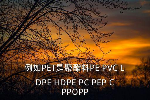 例如PET是聚酯料PE PVC LDPE HDPE PC PEP CPPOPP
