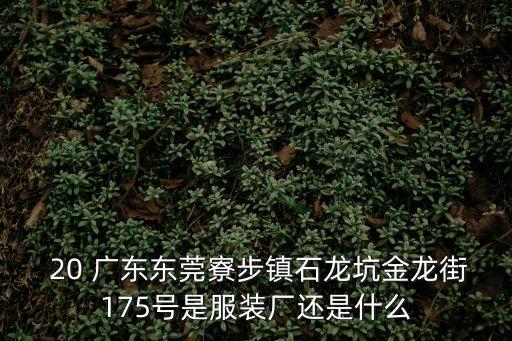  20 廣東東莞寮步鎮石龍坑金龍街175號是服裝廠還是什么