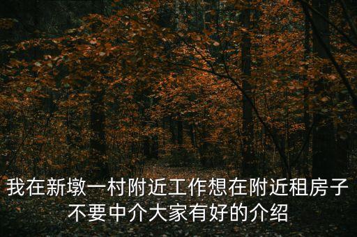廣州新塘鎮(zhèn)新墩村租房，我在新墩一村附近工作想在附近租房子不要中介大家有好的介紹