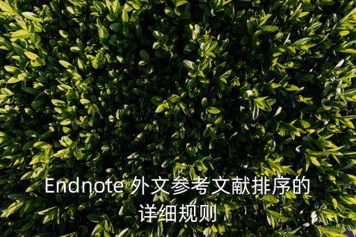 Endnote 外文參考文獻(xiàn)排序的詳細(xì)規(guī)則
