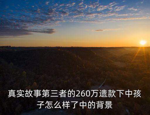真實(shí)故事第三者的260萬遺款下中孩子怎么樣了中的背景