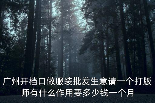 廣州開檔口做服裝批發生意請一個打版師有什么作用要多少錢一個月