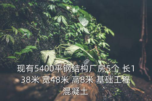 現有5400平鋼結構廠房5個 長138米 寬48米 高8米 基礎工程混凝土