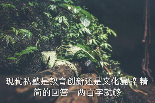 現代私塾是教育創新還是文化復辟 精簡的回答一兩百字就夠