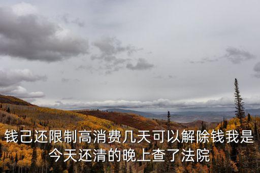 錢己還限制高消費幾天可以解除錢我是今天還清的晚上查了法院