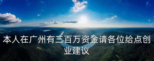 本人在廣州有三百萬(wàn)資金請(qǐng)各位給點(diǎn)創(chuàng)業(yè)建議