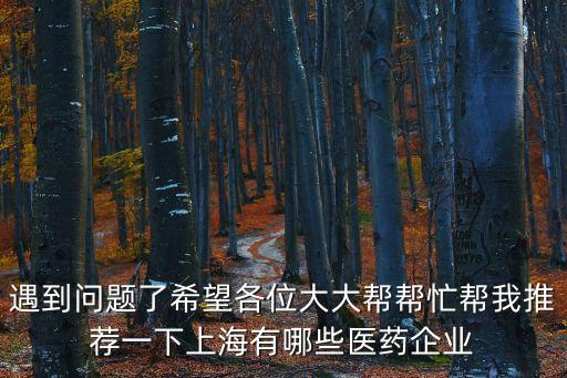 遇到問題了希望各位大大幫幫忙幫我推薦一下上海有哪些醫藥企業
