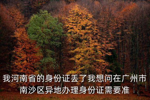 廣州南沙區啟航路龍穴派出所，我河南省的身份證丟了我想問在廣州市南沙區異地辦理身份證需要準