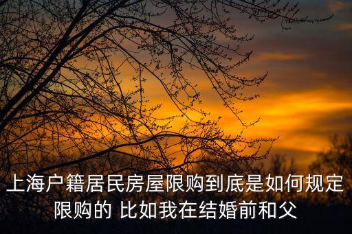 上海限購，上海戶籍居民房屋限購到底是如何規定限購的 比如我在結婚前和父