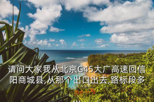 請問大家我從北京G45大廣高速回信陽商城縣,從那個出口出去,路標段多...