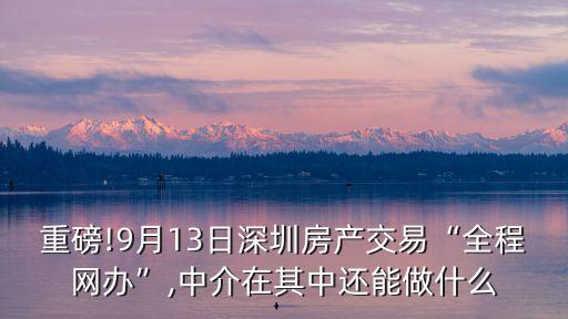 重磅!9月13日深圳房產(chǎn)交易“全程網(wǎng)辦”,中介在其中還能做什么
