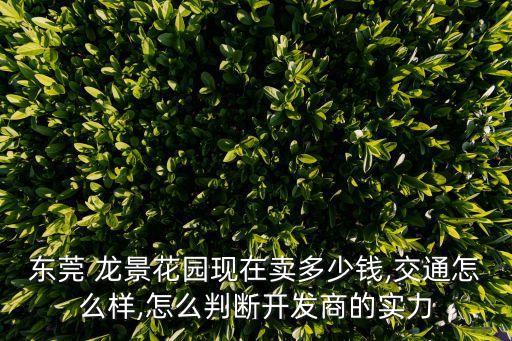 東莞 龍景花園現在賣多少錢,交通怎么樣,怎么判斷開發商的實力