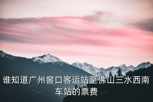 誰(shuí)知道廣州窖口客運(yùn)站至佛山三水西南車站的票費(fèi)