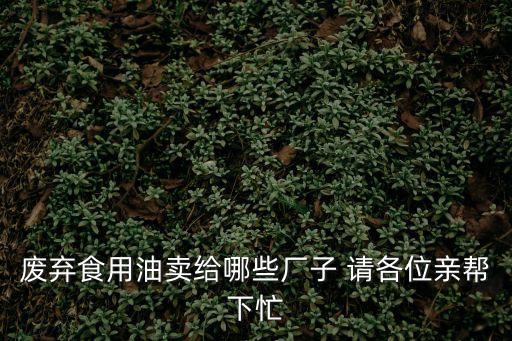 廢棄食用油賣給哪些廠子 請各位親幫下忙