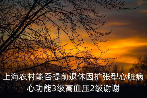 上海農村能否提前退休因擴張型心臟病心功能3級高血壓2級謝謝
