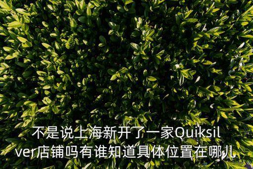 不是說上海新開了一家Quiksilver店鋪嗎有誰知道具體位置在哪兒