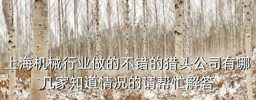 上海機械行業做的不錯的獵頭公司有哪幾家知道情況的請幫忙解答