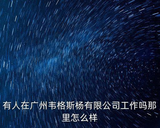 廣州韋格斯公司，有人在廣州韋格斯楊有限公司工作嗎那里怎么樣