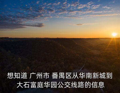 想知道 廣州市 番禺區從華南新城到 大石富庭華園公交線路的信息
