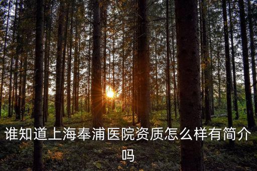 誰知道上海奉浦醫院資質怎么樣有簡介嗎